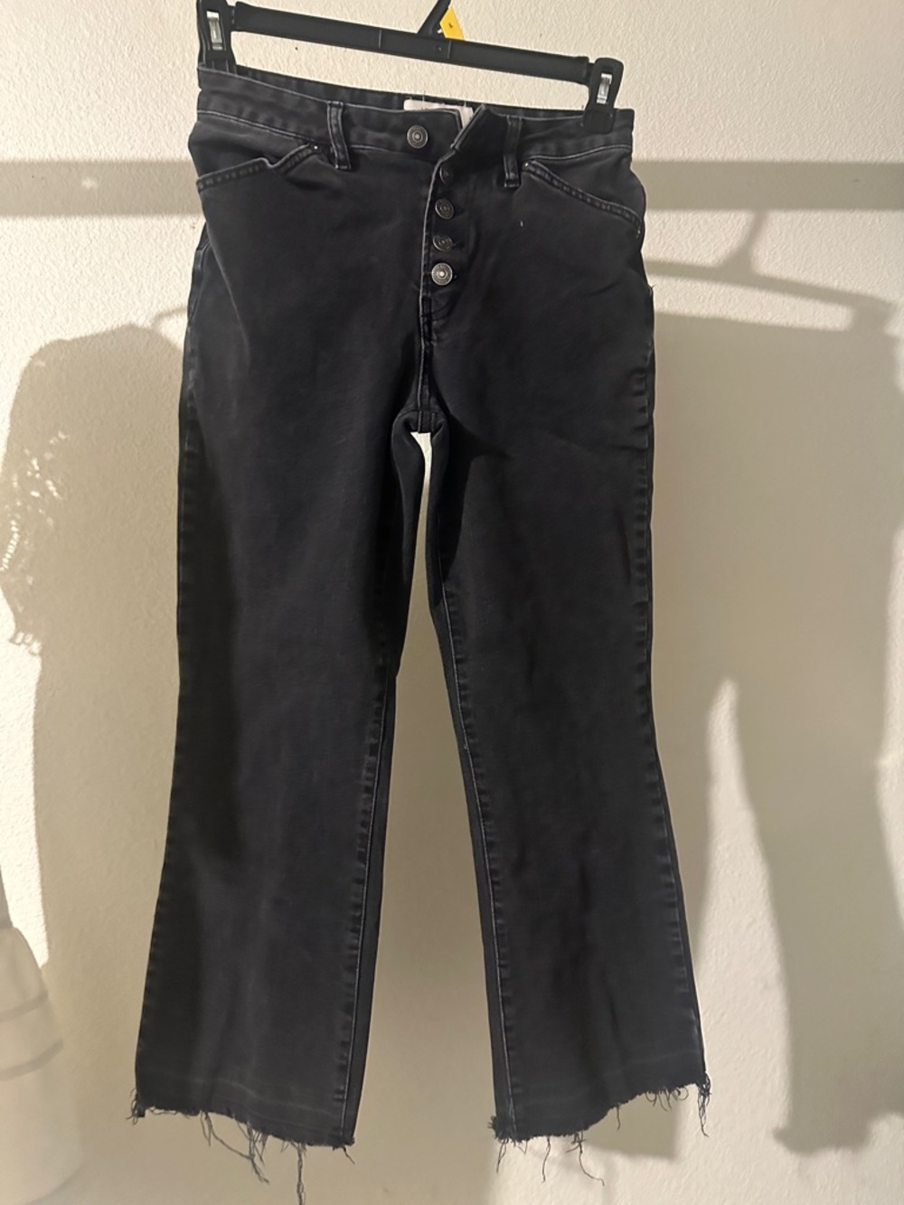 Black Cropped Button-Fly Flare Pants